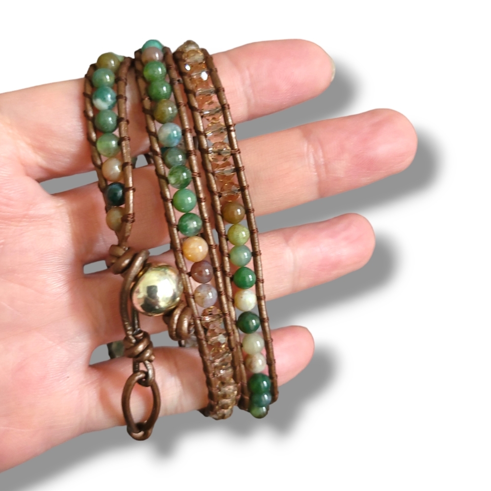 Beautiful 'All Wrapped Up' Stone Crystal Sterling Silver Boho Wrap Bracelet - Picture 3 of 6